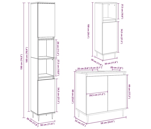 Set muebles de baño 2 piezas madera contrachapada gris hormigón