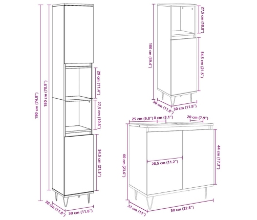 Set muebles de baño 2 piezas madera contrachapada gris hormigón