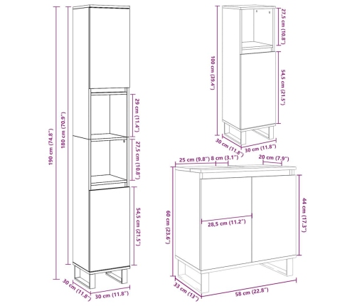 Set muebles de baño 2 piezas madera contrachapada gris hormigón