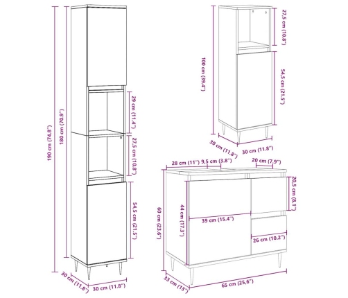 Set muebles de baño 2 piezas madera contrachapada gris hormigón