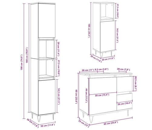 Set muebles de baño 2 piezas madera contrachapada gris hormigón