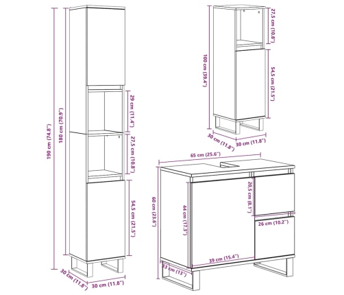 Set muebles de baño 2 piezas madera contrachapada gris hormigón