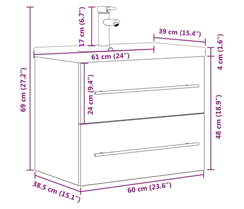 Set muebles de baño 2 piezas madera contrachapada gris hormigón