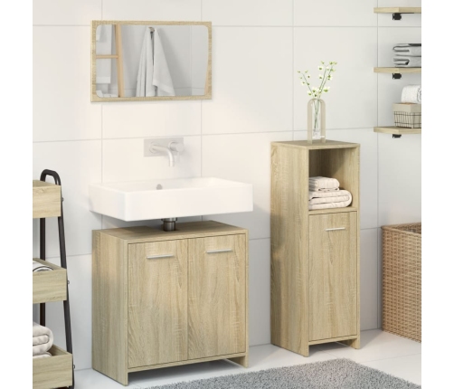 Set de muebles de baño 3 pzas madera contrachapada roble Sonoma