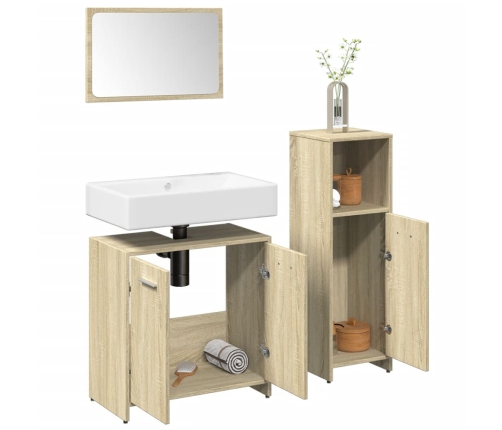 Set de muebles de baño 3 pzas madera contrachapada roble Sonoma