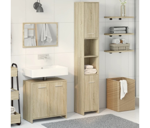 Set de muebles de baño 3 pzas madera contrachapada roble Sonoma