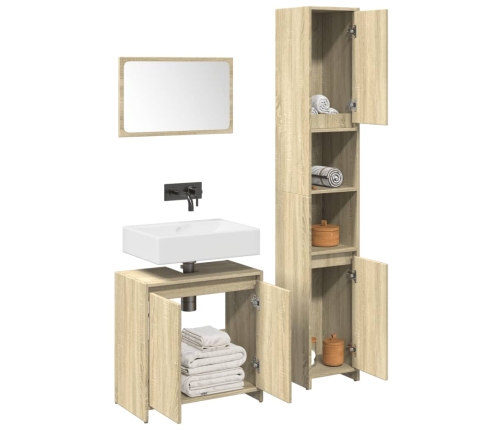 Set de muebles de baño 3 pzas madera contrachapada roble Sonoma