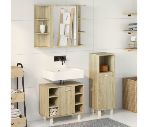 Set de muebles de baño 3 pzas madera contrachapada roble Sonoma