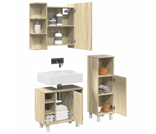 Set de muebles de baño 3 pzas madera contrachapada roble Sonoma