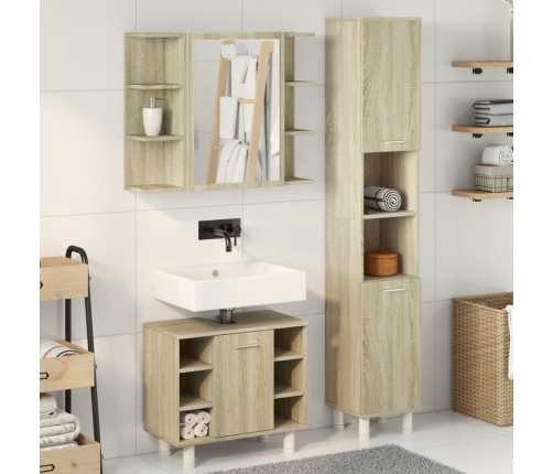 Set de muebles de baño 3 pzas madera contrachapada roble Sonoma