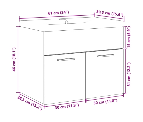 Mueble de baño con lavabo integrado roble Sonoma