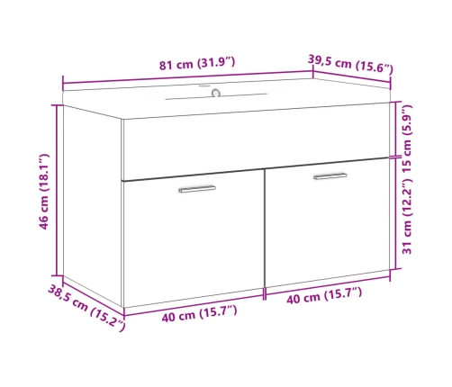 Mueble de baño con lavabo integrado roble Sonoma