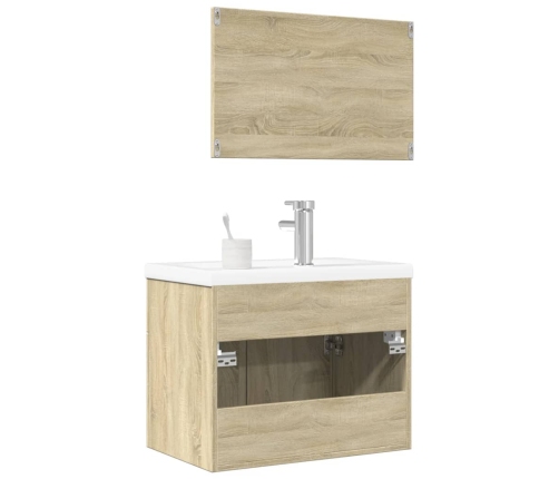 Set de muebles de baño 3 pzas madera contrachapada roble Sonoma