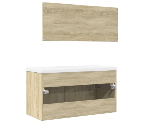 Set de muebles de baño 3 pzas madera contrachapada roble Sonoma