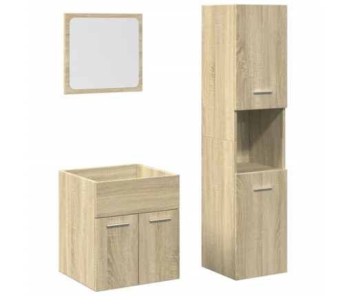 Set de muebles de baño 3 pzas madera contrachapada roble Sonoma