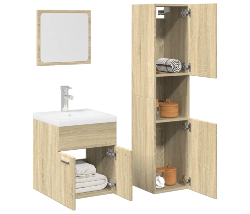 Set de muebles de baño 3 pzas madera contrachapada roble Sonoma