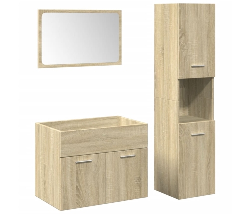 Set de muebles de baño 3 pzas madera contrachapada roble Sonoma