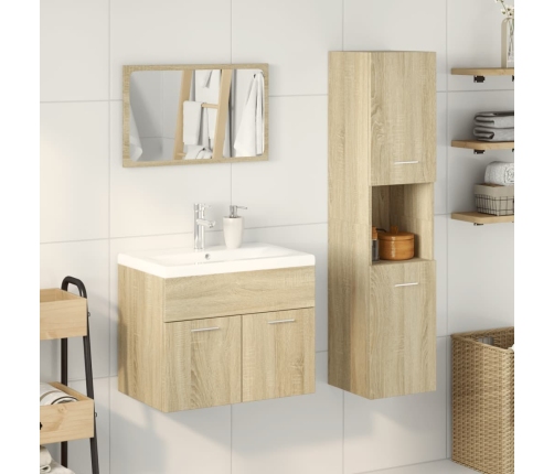 Set de muebles de baño 3 pzas madera contrachapada roble Sonoma