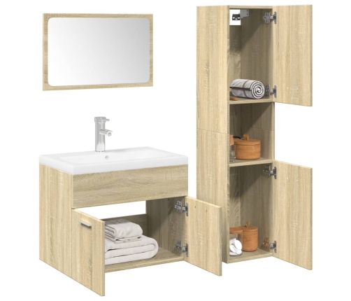 Set de muebles de baño 3 pzas madera contrachapada roble Sonoma