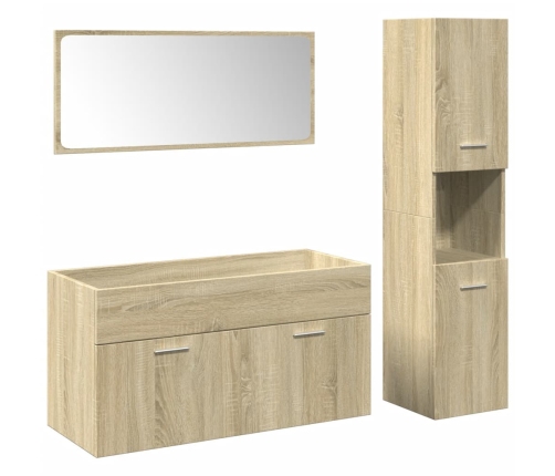 Set de muebles de baño 3 pzas madera contrachapada roble Sonoma