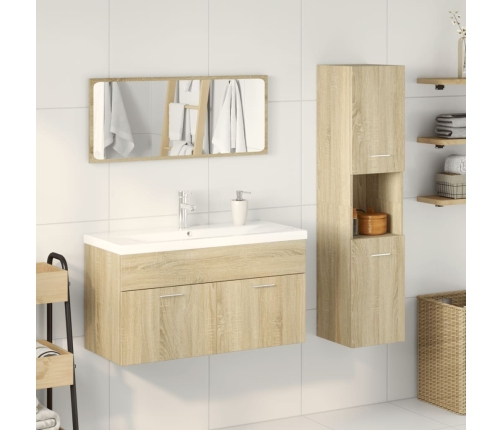 Set de muebles de baño 3 pzas madera contrachapada roble Sonoma