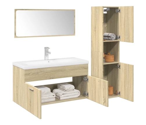 Set de muebles de baño 3 pzas madera contrachapada roble Sonoma