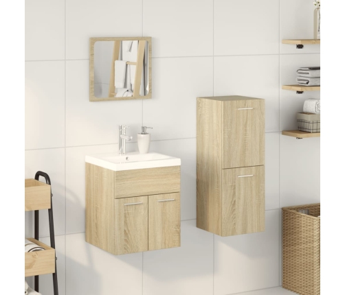 Set de muebles de baño 3 pzas madera contrachapada roble Sonoma