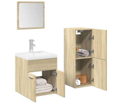 Set de muebles de baño 3 pzas madera contrachapada roble Sonoma