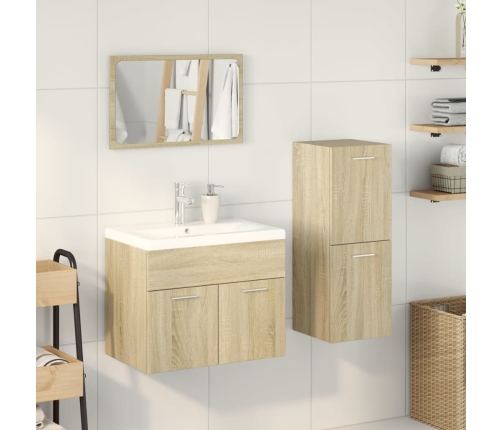 Set de muebles de baño 3 pzas madera contrachapada roble Sonoma