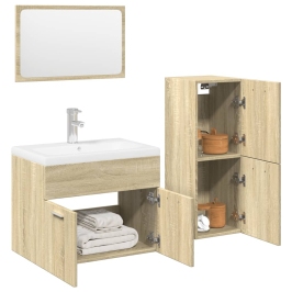 Set de muebles de baño 3 pzas madera contrachapada roble Sonoma