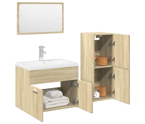 Set de muebles de baño 3 pzas madera contrachapada roble Sonoma