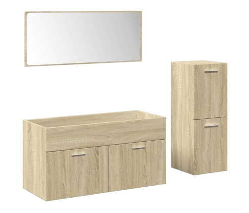 Set de muebles de baño 3 pzas madera contrachapada roble Sonoma