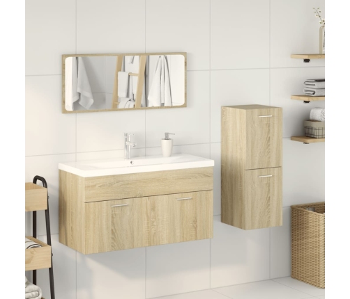 Set de muebles de baño 3 pzas madera contrachapada roble Sonoma