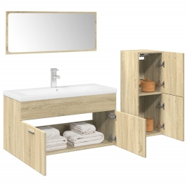 Set de muebles de baño 3 pzas madera contrachapada roble Sonoma