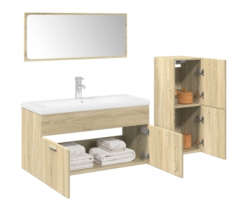 Set de muebles de baño 3 pzas madera contrachapada roble Sonoma