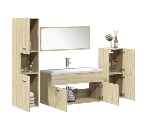 Juego de muebles de baño 5 pzas madera ingeniería roble Sonoma