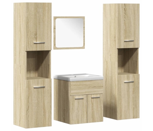 Juego de muebles de baño 5 pzas madera ingeniería roble Sonoma