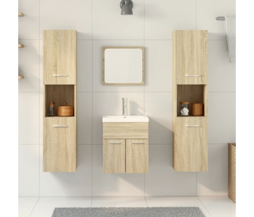 Juego de muebles de baño 5 pzas madera ingeniería roble Sonoma