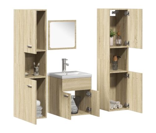 Juego de muebles de baño 5 pzas madera ingeniería roble Sonoma