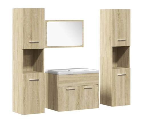 Juego de muebles de baño 5 pzas madera ingeniería roble Sonoma