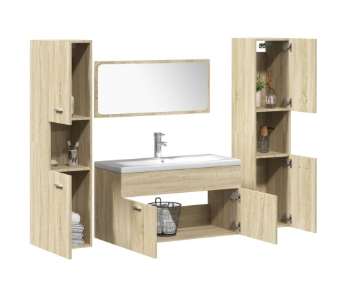 Juego de muebles de baño 5 pzas madera ingeniería roble Sonoma