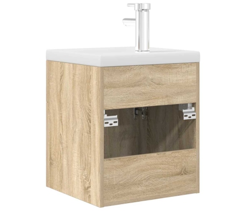 Mueble de baño con lavabo incorporado y grifo roble Sonoma