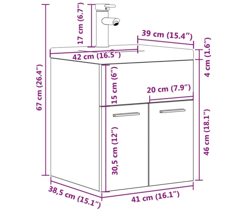 Mueble de baño con lavabo incorporado y grifo roble Sonoma