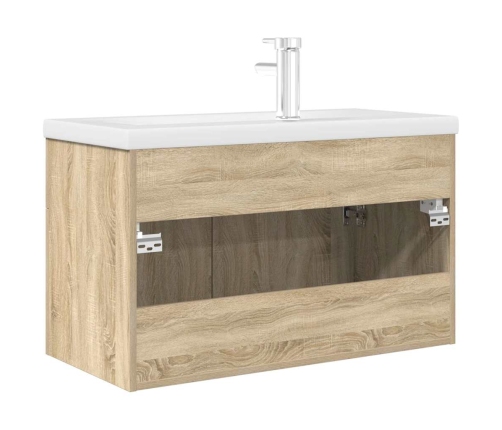 Mueble de baño con lavabo incorporado y grifo roble Sonoma