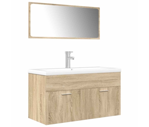 Set de muebles de baño 3 pzas madera contrachapada roble Sonoma