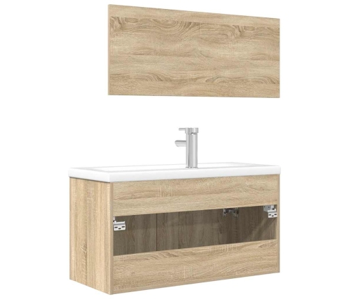 Set de muebles de baño 3 pzas madera contrachapada roble Sonoma