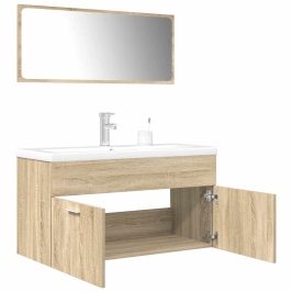 Set de muebles de baño 3 pzas madera contrachapada roble Sonoma