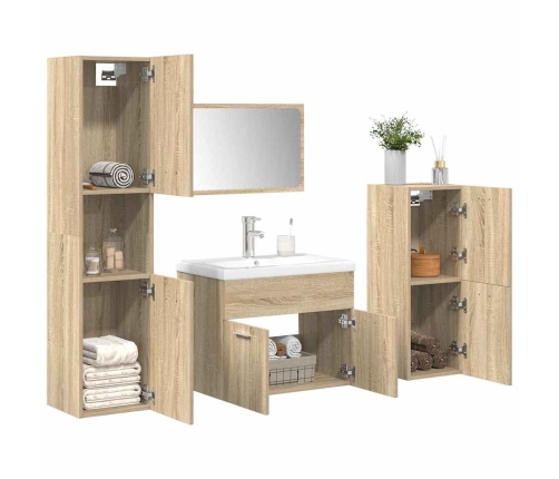 Juego de muebles de baño 5 pzas madera ingeniería roble Sonoma