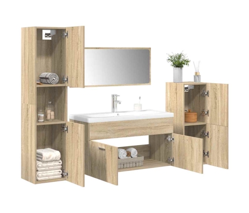 Juego de muebles de baño 5 pzas madera ingeniería roble Sonoma