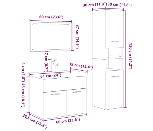 Juego de muebles de baño 4 pzas contrachapada roble Sonoma